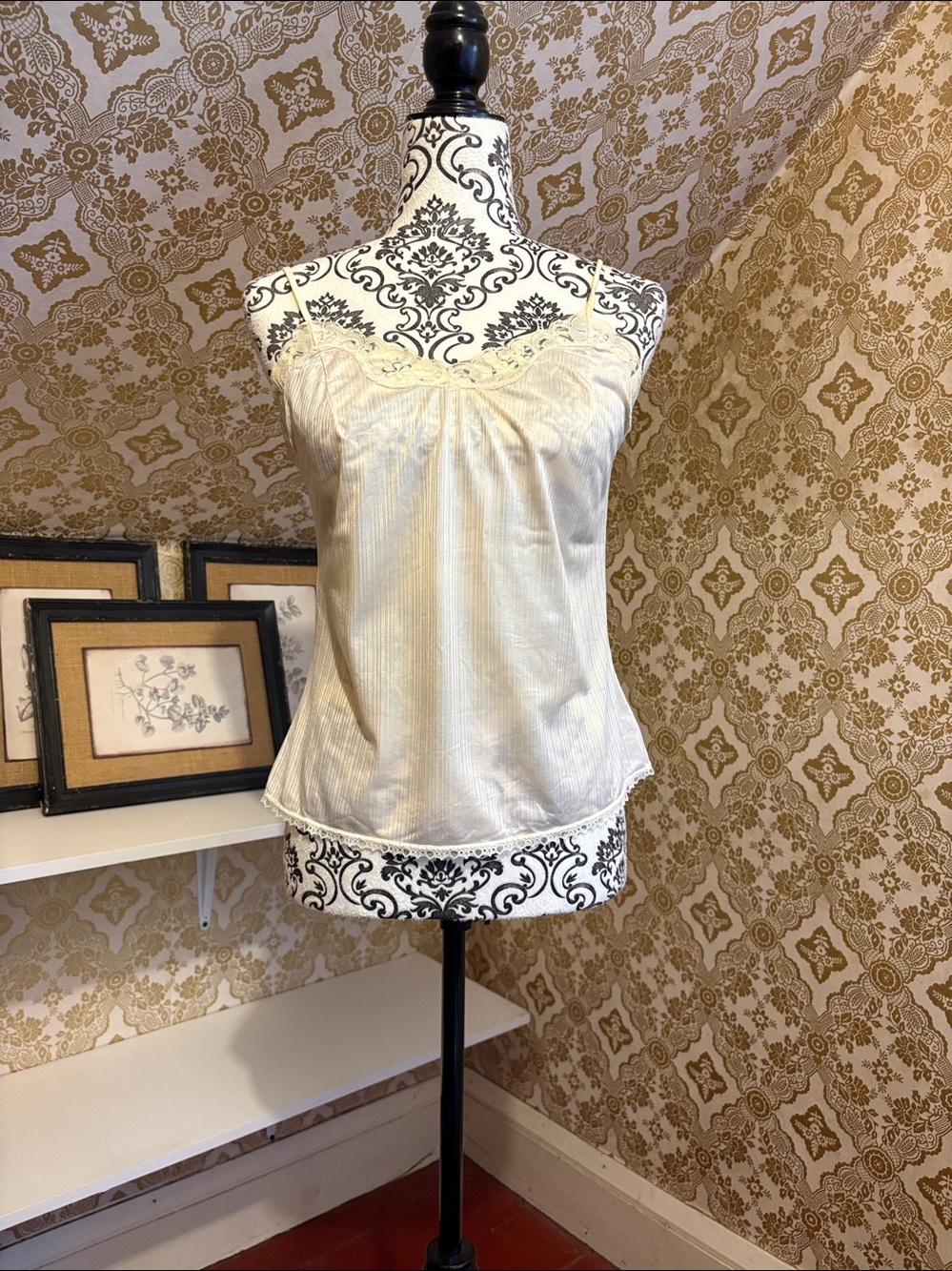Vintage Cream Lace-Trim Cami Top